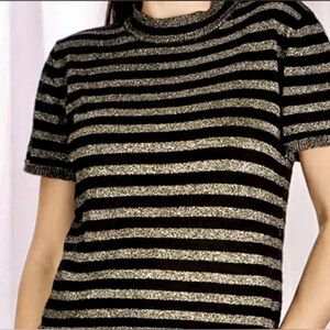 NWT Minnie Rose Lurex Stripe Tee/Sweater In Black